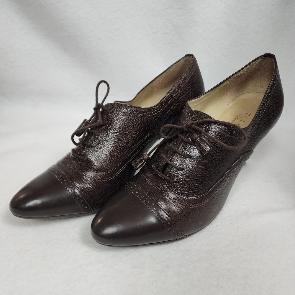 Vintage Talbots Womens US 9B Oxford Brown Leather Cap Toe Lace Up Stiletto Heel